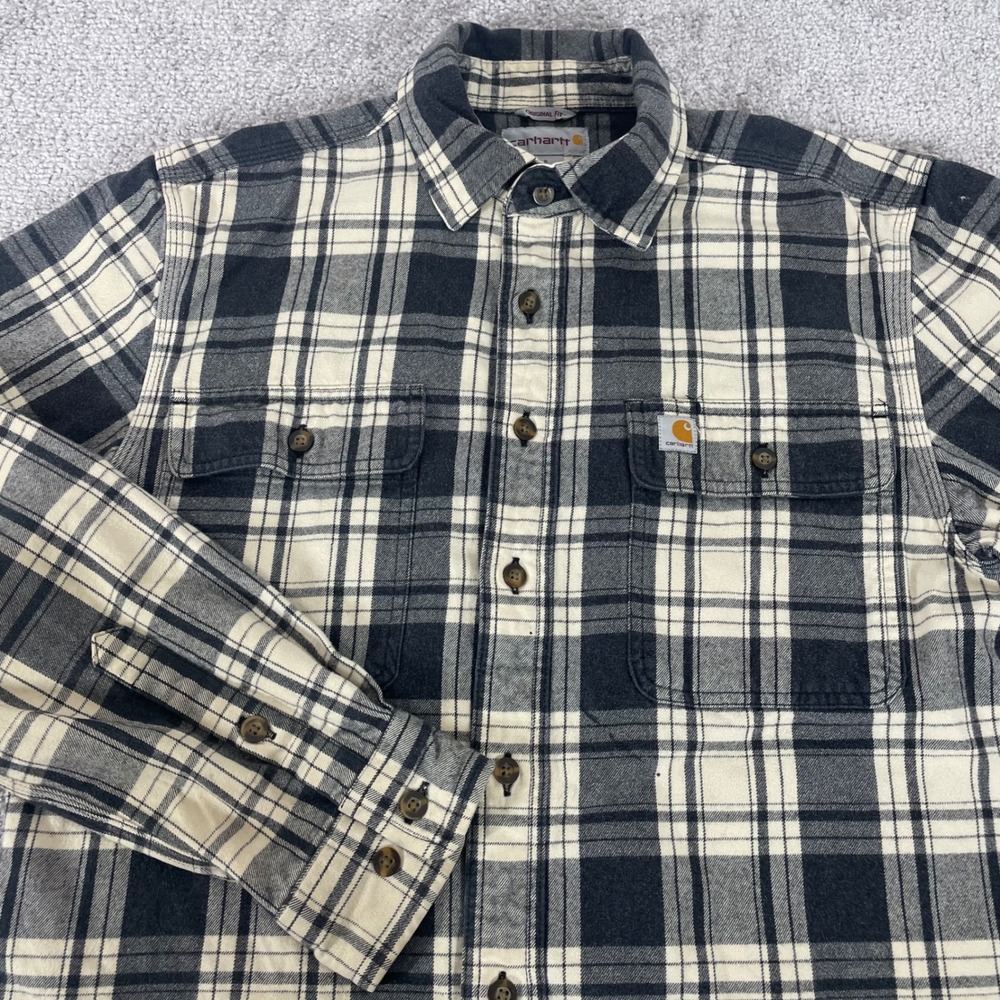 Carhartt Flannel Shirt Mens Small Plaid Cotton Hubbard Black White